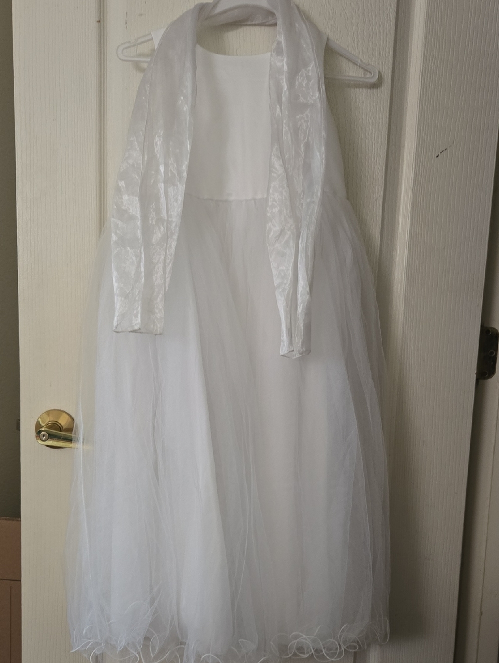 Girls' White Tulle Formal Dress with Sheer Sash